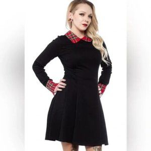 Sourpuss goth black red plaid skater dress size small